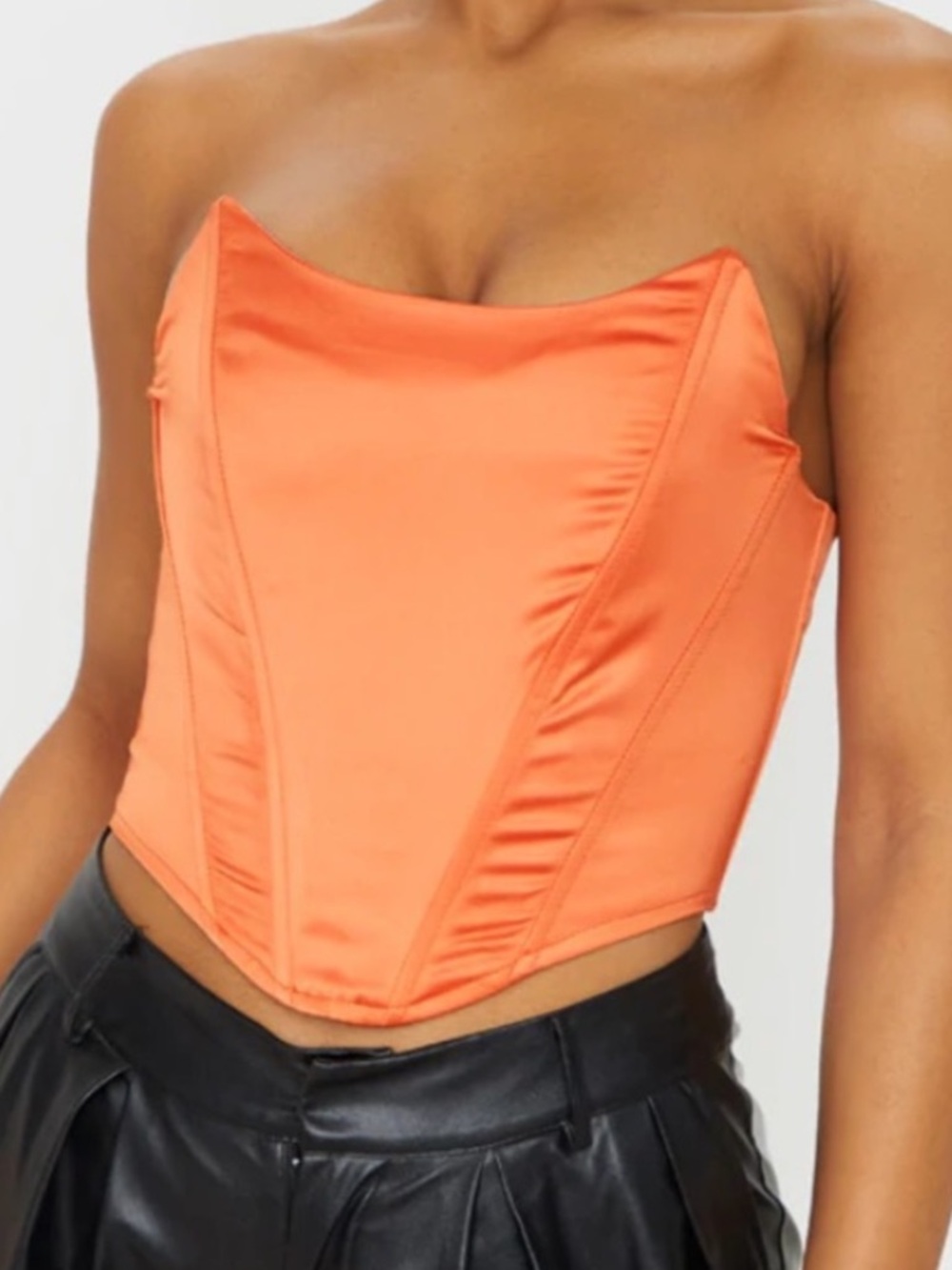 PrettyLittleThing Orange Strapless Corset Crop Top size XL
